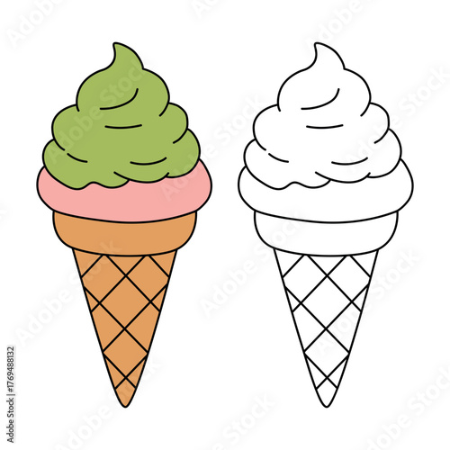 Ice cream cone coloring pages for kids vector