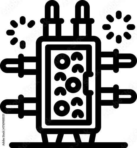 Power distribution equipment converting voltage levels with cables and sparks, symbolizing electricity supply and grid infrastructure