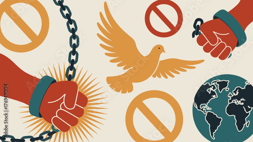 of Freed Hands Breaking Chains With World Peace and Freedom Symbolism