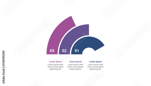 Radial bar chart and text placeholders with 3 bar for business presentation