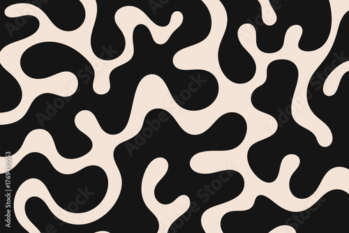 Abstract organic shapes background seamless vector pattern in black and beige ideal for textile and wallpaper design