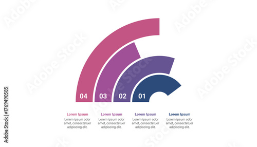 Radial bar chart and text placeholders with 4 bar for business presentation