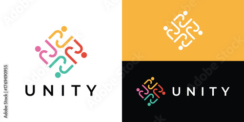 Creative simple unity logo template. Abstract people community, leadership, friendship family logo design vector.