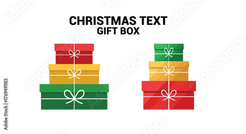 Festive christmas gift boxes stacked pyramids red green yellow elegant ribbons illustration