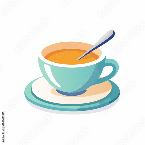 A refreshing cup of tea with a spoon on a saucer.
