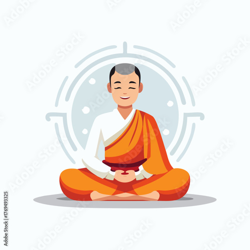 A serene Buddhist monk meditating in the lotus position.
