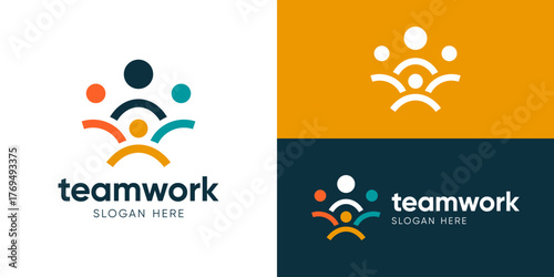 Creative simple teamwork logo template. People partner family social network logo design vector illustration.
