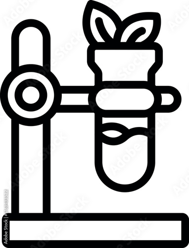 Plant growing inside a test tube held by a clamp stand, representing scientific research on plant based products