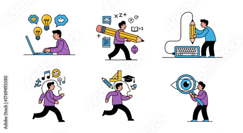 Creative Process and Idea Generation Illustrations of People Engaging in Various Conceptual Activities