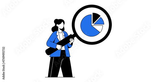 Businesswoman Analyzing Pie Chart Data Analytics and Statistics Illustration