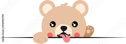 Cute Adorable Teddy Bear Peeking Over Line