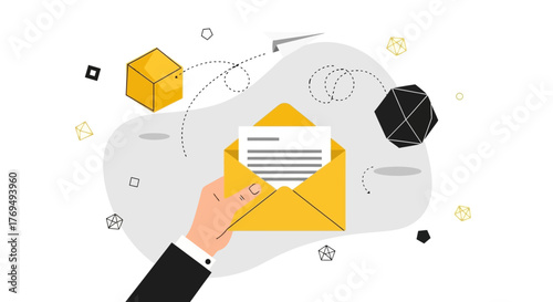Email Marketing Concept Illustration of a Hand Delivering an Envelope with a Letter, Flat Design