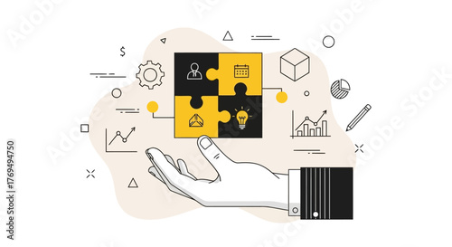 Business Collaboration Hand Offering Puzzle Pieces for Team Success