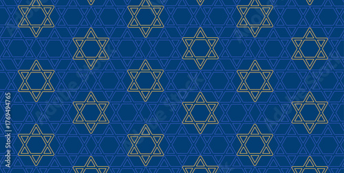 Geometric Hanukkah Seamless Pattern with Gold Star of David editable background color – Jewish Holiday Textile Design for Cards, Wrapping Paper, Web Banners and Traditional Celebration Projects