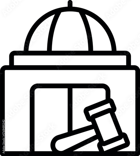 Courthouse building with gavel, representing legal proceedings and the judicial system