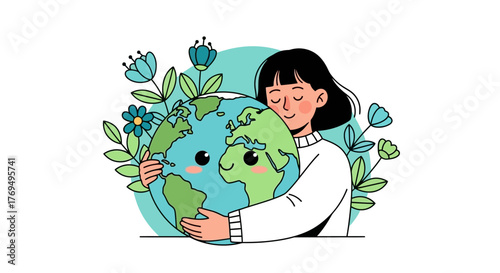 Woman Embracing Earth A Symbol of Environmental Care and Global Awareness in Illustration