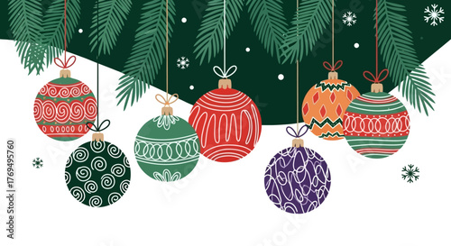 Photos Festive Holiday Ornaments Hanging with Pine Branches Celebrate the Season with J