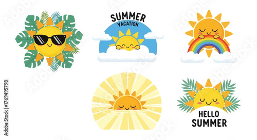 Adorable Sun Icons Perfect for Summer Fun and Vacation-Themed Designs