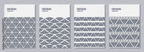 Set of flyers, posters, banners, placards, brochure design templates A6 size. Graphic design templates with isolated geometric shapes. Ethnic ornament. Vector background.