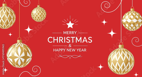 Festive Christmas Ornaments and Holiday Greeting on a Red Background Celebrate the Season