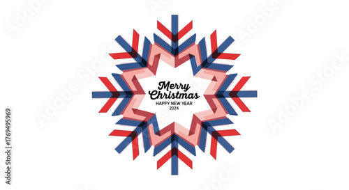 Modern Snowflake Design with Merry Christmas and Happy New Year 2024 Greeting