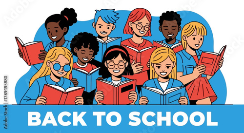 Diverse Group of Students Enthralled in Reading, Symbolizing a Return to Education and Learning