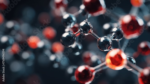 Molecules, 3D model. Atoms, chemical bonds, biomolecules molecular nano structure. Innovation in science, DNA, medicine, education. Chemistry science research, biology, pharmaceuticals biotechnology