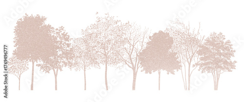 Minimal-style CAD side-view tree and wetland forest section outline set, ideal architectural and landscape design vector illustration for autumn foliage line drawings and environmental site plans.
