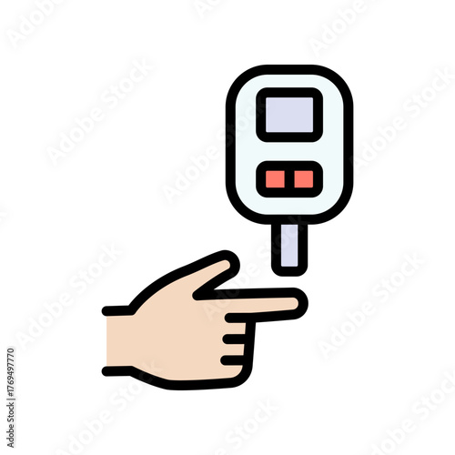 Blood sugar test color icon. Glucose monitor, diabetes testing strip vector icon. Glucometer pharmacy symbol, logo illustration.