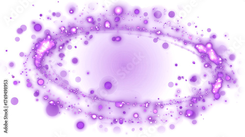 Radiant violet aura swirl with luminous spark particles forming an oval glow isolated on transparent background for fantasy light design