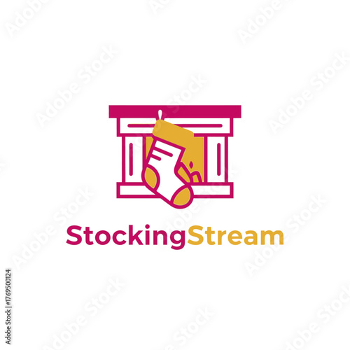 Festive Fireplace with Hanging Stocking - A Cozy Christmas Stream Logo.