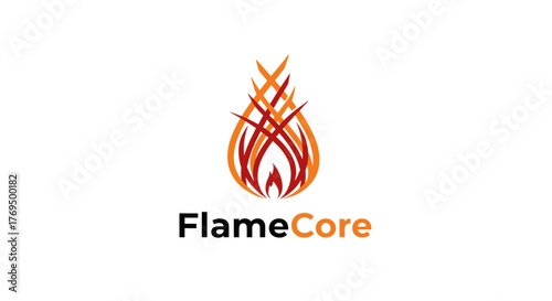 FlameCore Logo - Abstract Fire Design with Dynamic Orange and Red Flames.