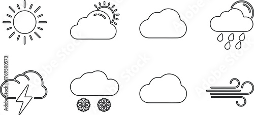 Simple Outline Weather Icon Set Collection for Forecast, Climate and Meteorology Design