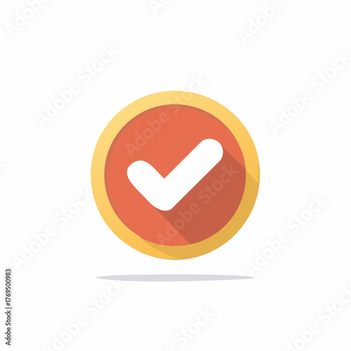 Simple flat check mark symbol in a circular frame with shadow