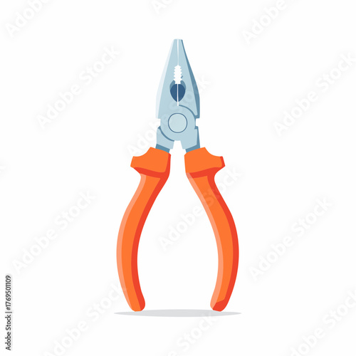 Isolated needle nose pliers with orange handles, repair tools for DIY projects, electrical work or small repairs on a white background