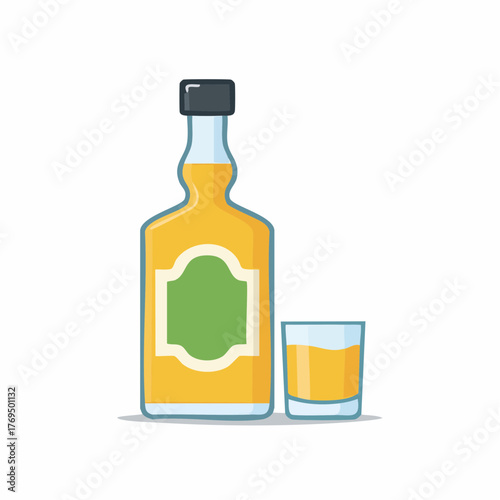Whiskey Bottle and Glass, Alcoholic Beverages Illustration