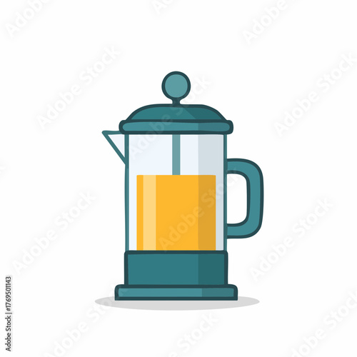 Stylized French Press Coffee Maker Containing Warm Beverage Illustration