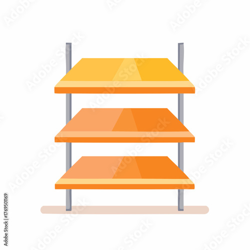 Simple Three Tier Orange Shelving Unit with Gray Supports