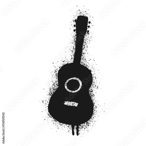 Graffiti guitar icon in spray paint style with drips and grunge texture. Urban street art vector illustration for music, rock, jazz, and youth culture design projects