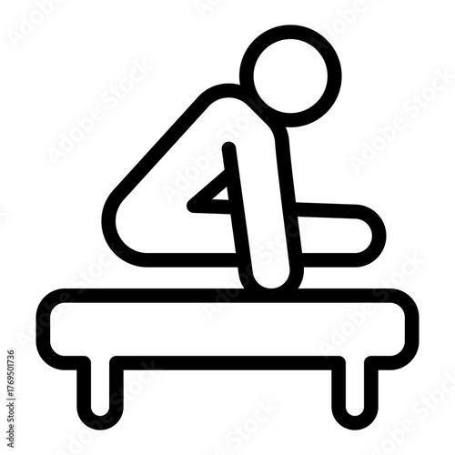 Athlete man in pose on the floor line icon, physical education concept. Vector graphics. Sportsman with bench, sport sign on white background, style icon mobile or web design.