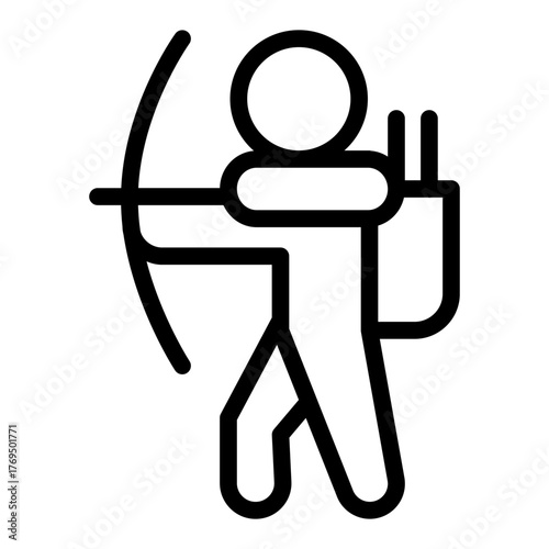 Athlete man with bow and backpack line icon, archery sport concept. Vector graphics. Archer, sportsman sign on white background, style icon mobile or web design.
