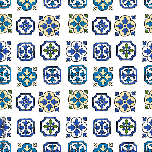 Tile pattern with Mediterranean ceramic design  seamless Italian and Portuguese majolica in traditional floral style