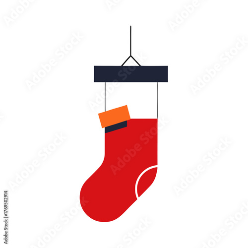 a minimalist vector drawing of a stocking hanging
