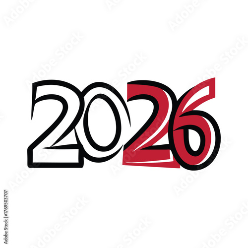 2026 Vector Graphic Black and Crimson Red Bold Numbers Isolated On White Background For Calendar Designs and Future Visuals, Modern Typography for Graphic Projects
