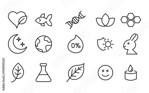 Set of eco friendly line icons. Organic product line icon set. product label, badge, sticker set. vector illustration. Cosmetic product badge line icon. 
