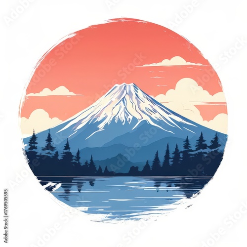 an AI Image Generator, Vibrant Mountain Landscape With Snow Peak, Forests,