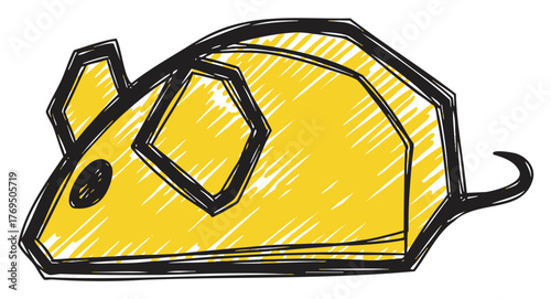Boldly sketched yellow computer mouse with angular lines and a minimalist design, showcasing simplicity and modernity.