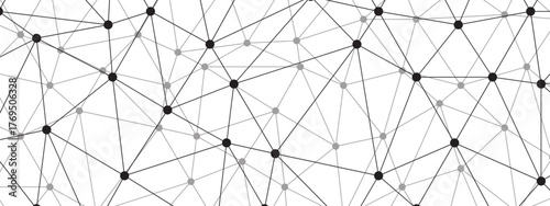 Black and White Abstract Network Connection Background, with Interconnected Pattern of Geometric Lines and Dots. Visualizing Technology, Data, Social Media, and Digital Communication