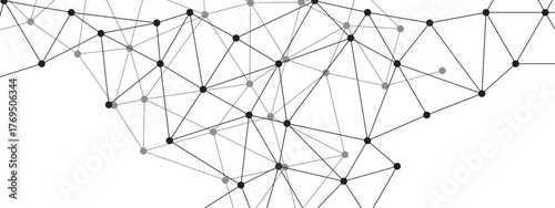 Black and White Abstract Network Connection Background, with Interconnected Pattern of Geometric Lines and Dots. Visualizing Technology, Data, Social Media, and Digital Communication