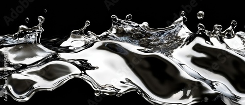 Abstract Liquid Silver Metal on Dark Backdrop - Creative Background close-up splash water black